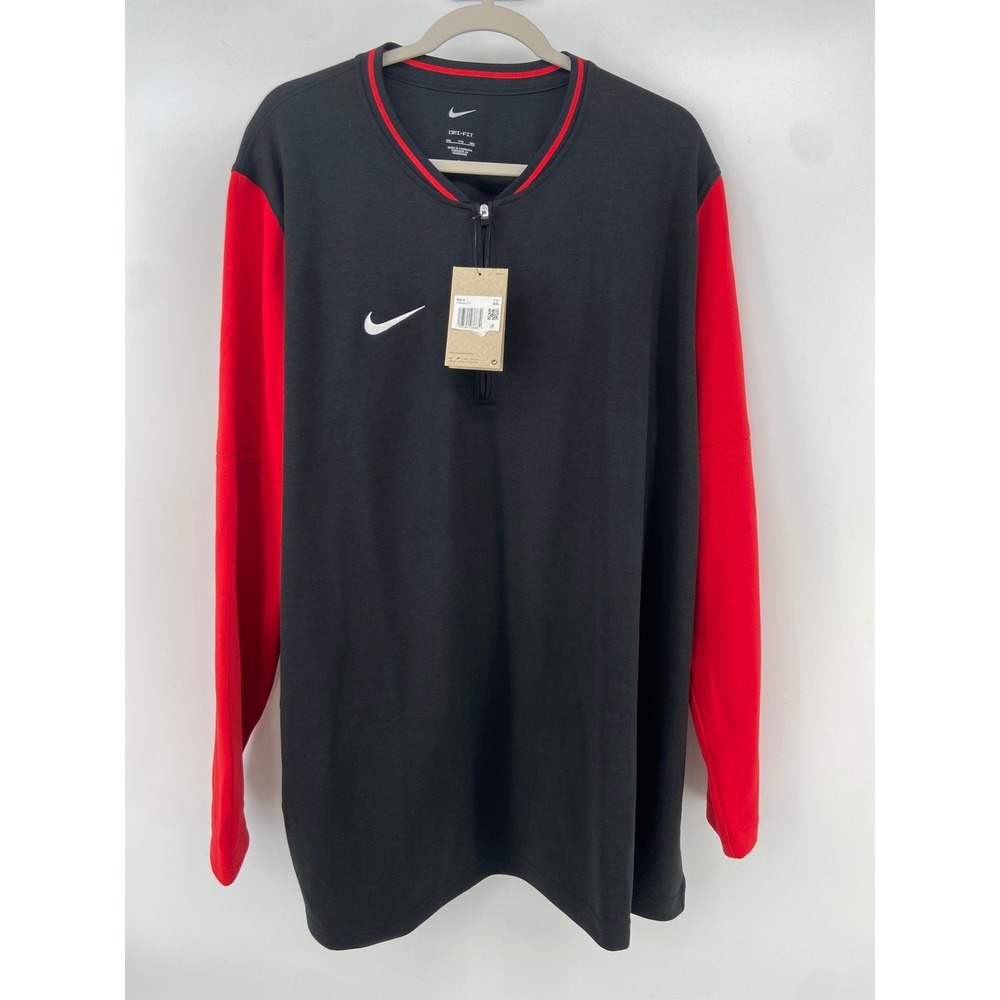 Nike Shirt Mens 2XL 1/4 Zip Black Red Player Coaches Pullover FJ9536-657 NWT